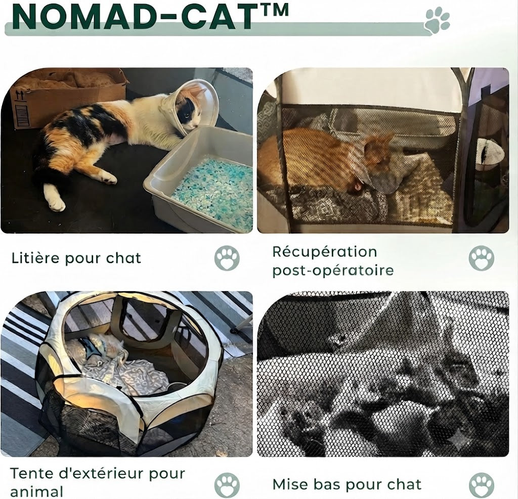 parc NOMAD-CAT utilisé comme espace litière de voyage pour chat