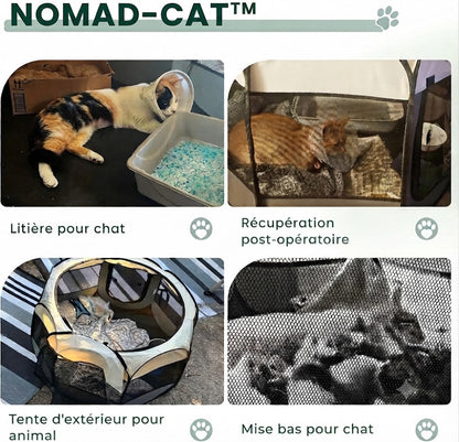 parc NOMAD-CAT utilisé comme espace litière de voyage pour chat