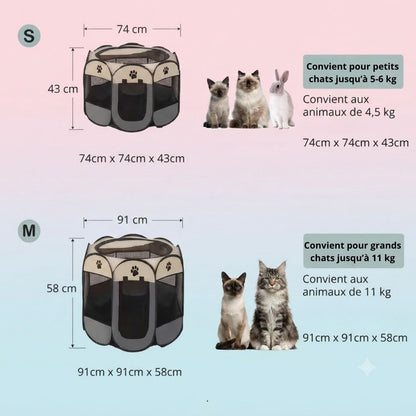 tailles disponibles S et M du parc pliable NOMAD-CAT avec dimensions