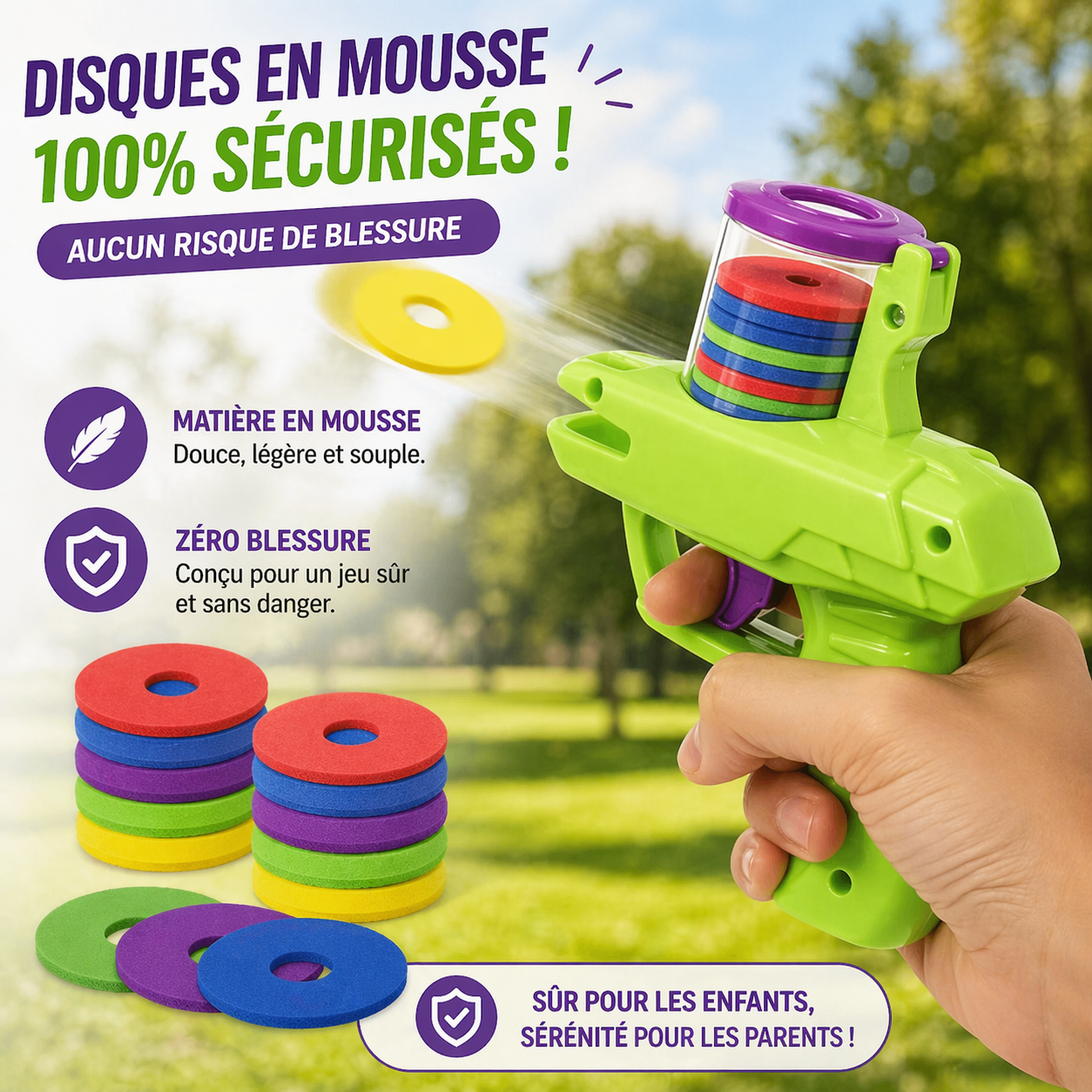pistolet jouet vert sécurisée