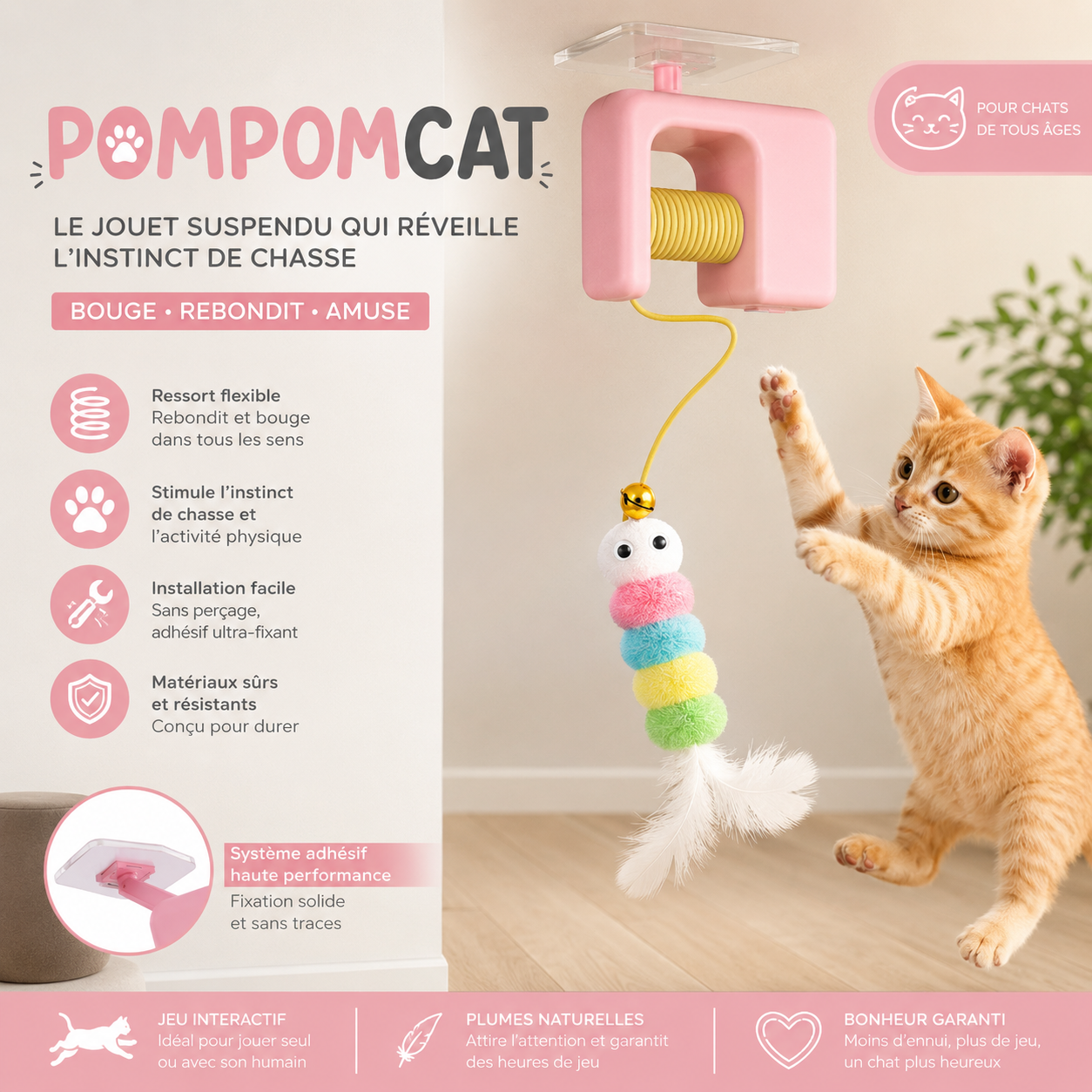 Comparaison des deux variantes du POMPOMCAT : coloris bleu et coloris rose côte à côte