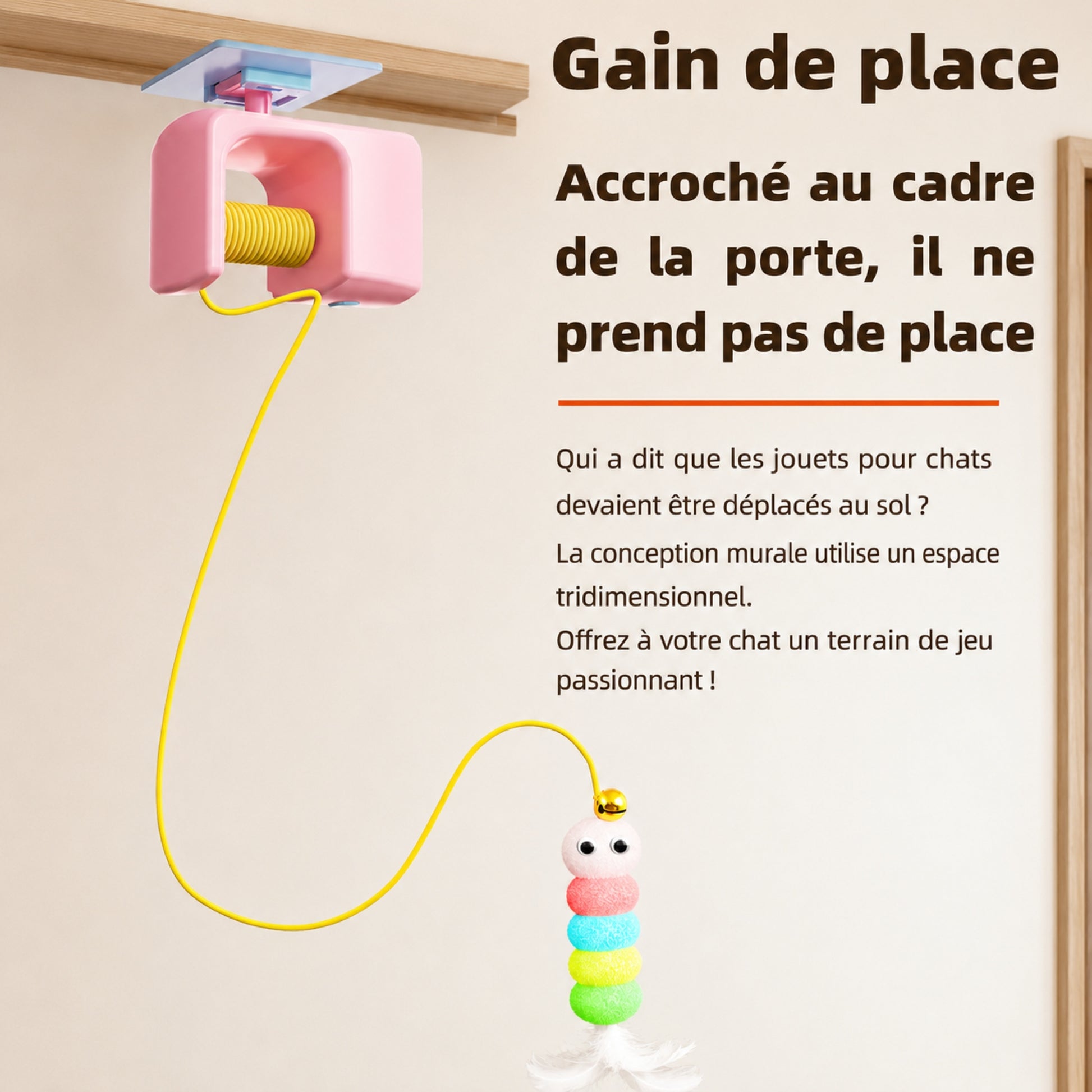 Chat d’intérieur stimulé par le jouet baguette automatique POMPOMCAT