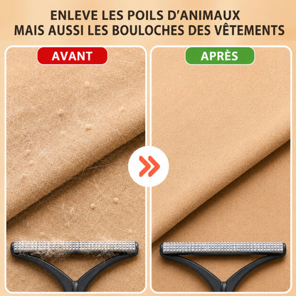 Avant/après RACLE-POILS™ — enlève poils d'animaux et bouloches sur vêtements