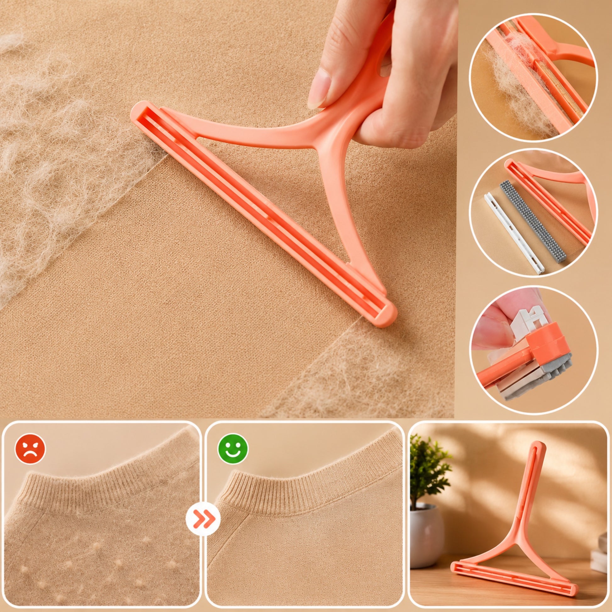 Utilisation du RACLE-POILS™ orange sur vêtements.