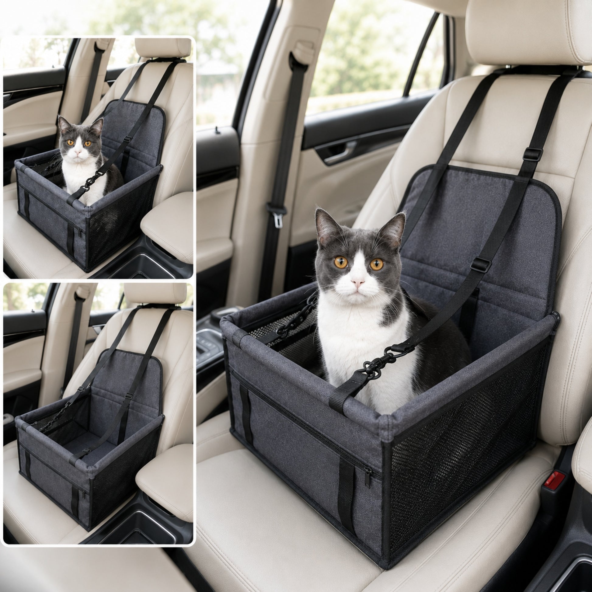 ROAD-CAT™ — Siège rehausseur voiture pour chat coloris noir motifs pattes