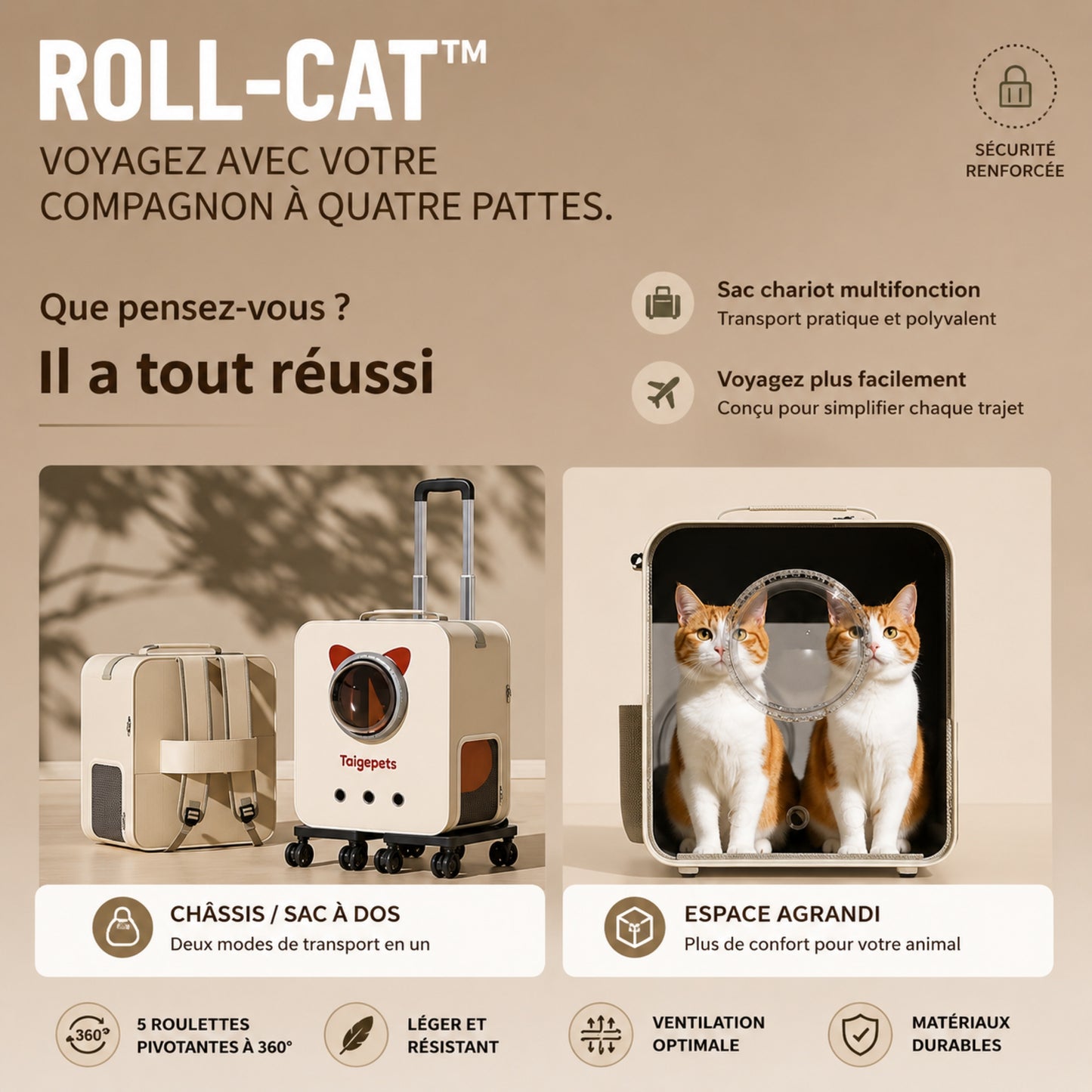 ROLL-CAT™ — Avis clients valise de transport pour chat avec espace intérieur