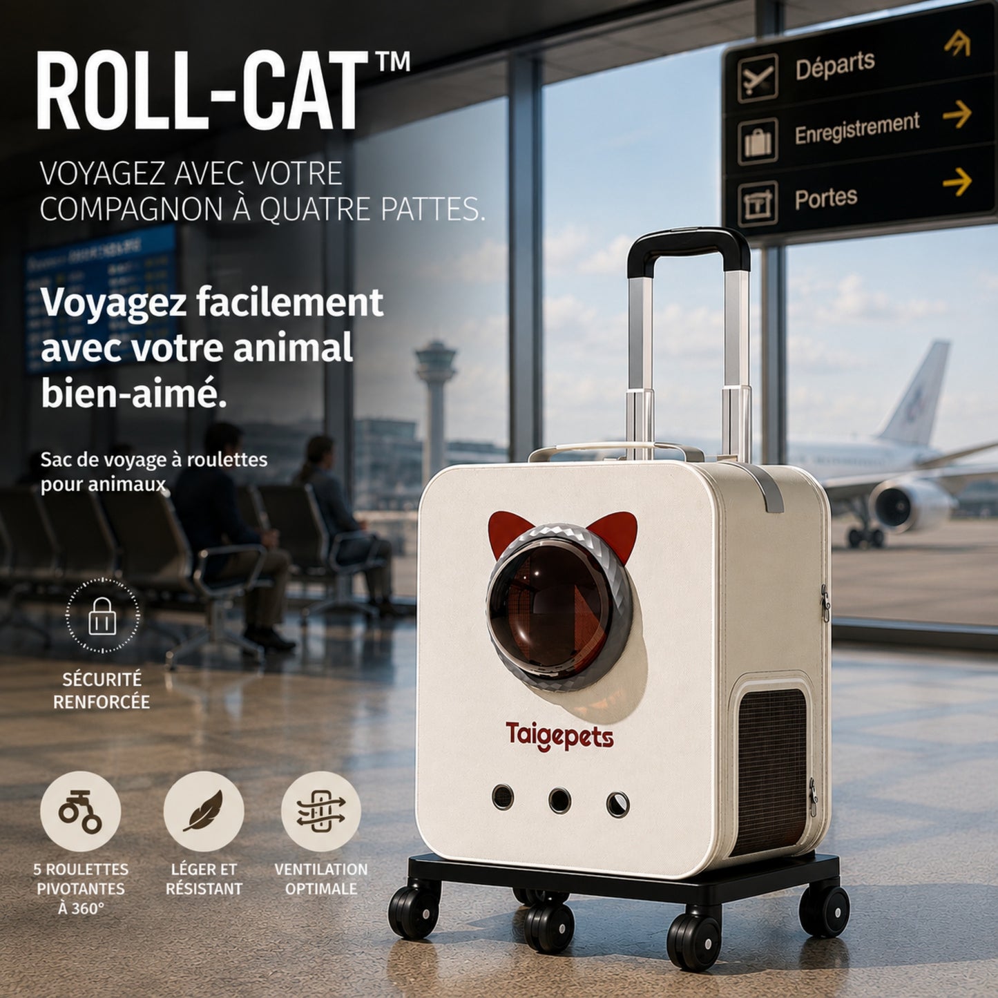 ROLL-CAT™ — Caractéristiques de la valise de transport pour chat à roulettes