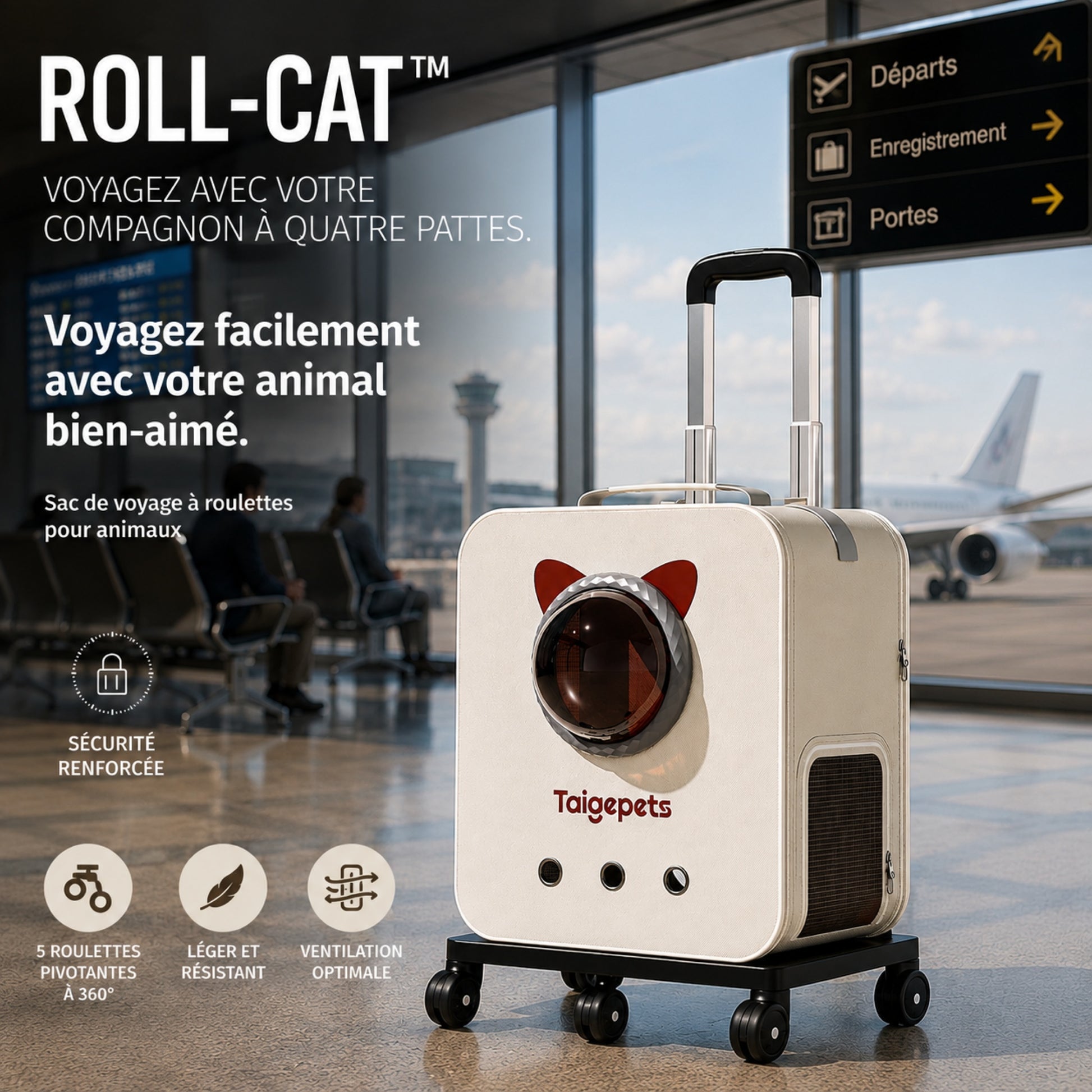 ROLL-CAT™ — Caractéristiques de la valise de transport pour chat à roulettes