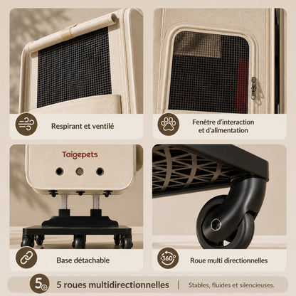 ROLL-CAT™ — Détails des roulettes multidirectionnelles de la valise pour chat