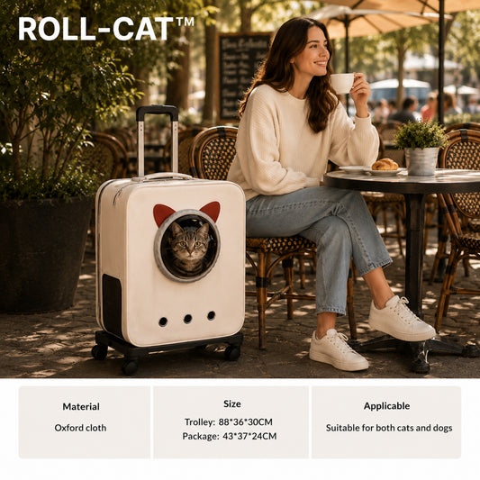 ROLL-CAT™ — Valise de transport pour chat avec femme en terrasse de café