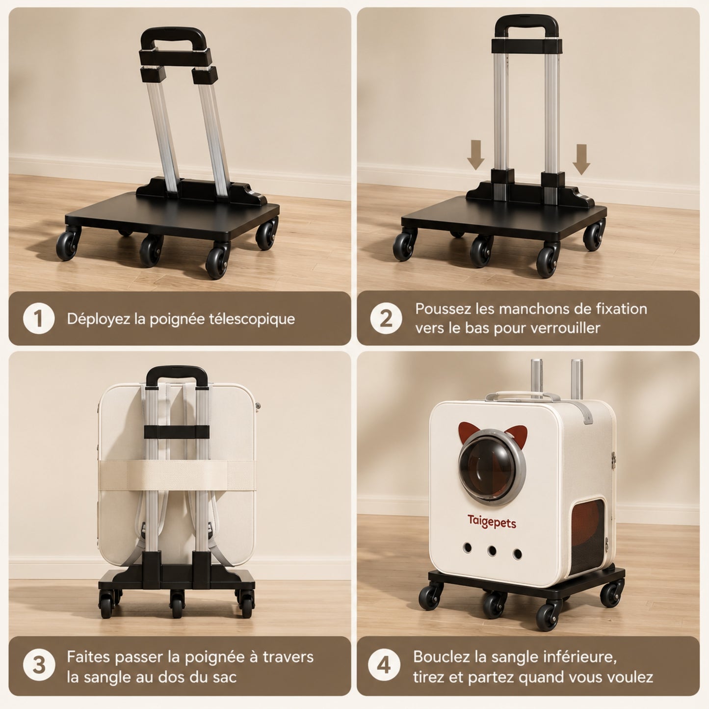 ROLL-CAT™ — Guide d'installation de la poignée télescopique valise chat