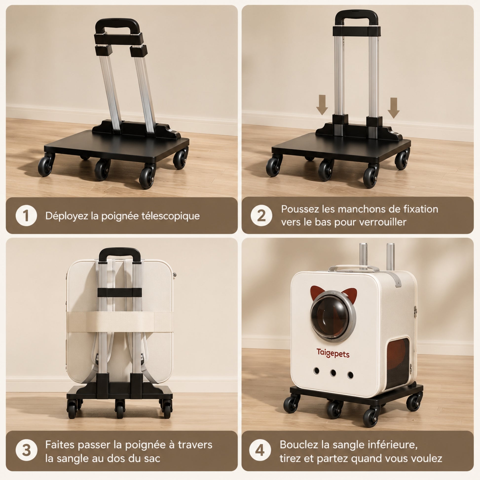 ROLL-CAT™ — Guide d'installation de la poignée télescopique valise chat