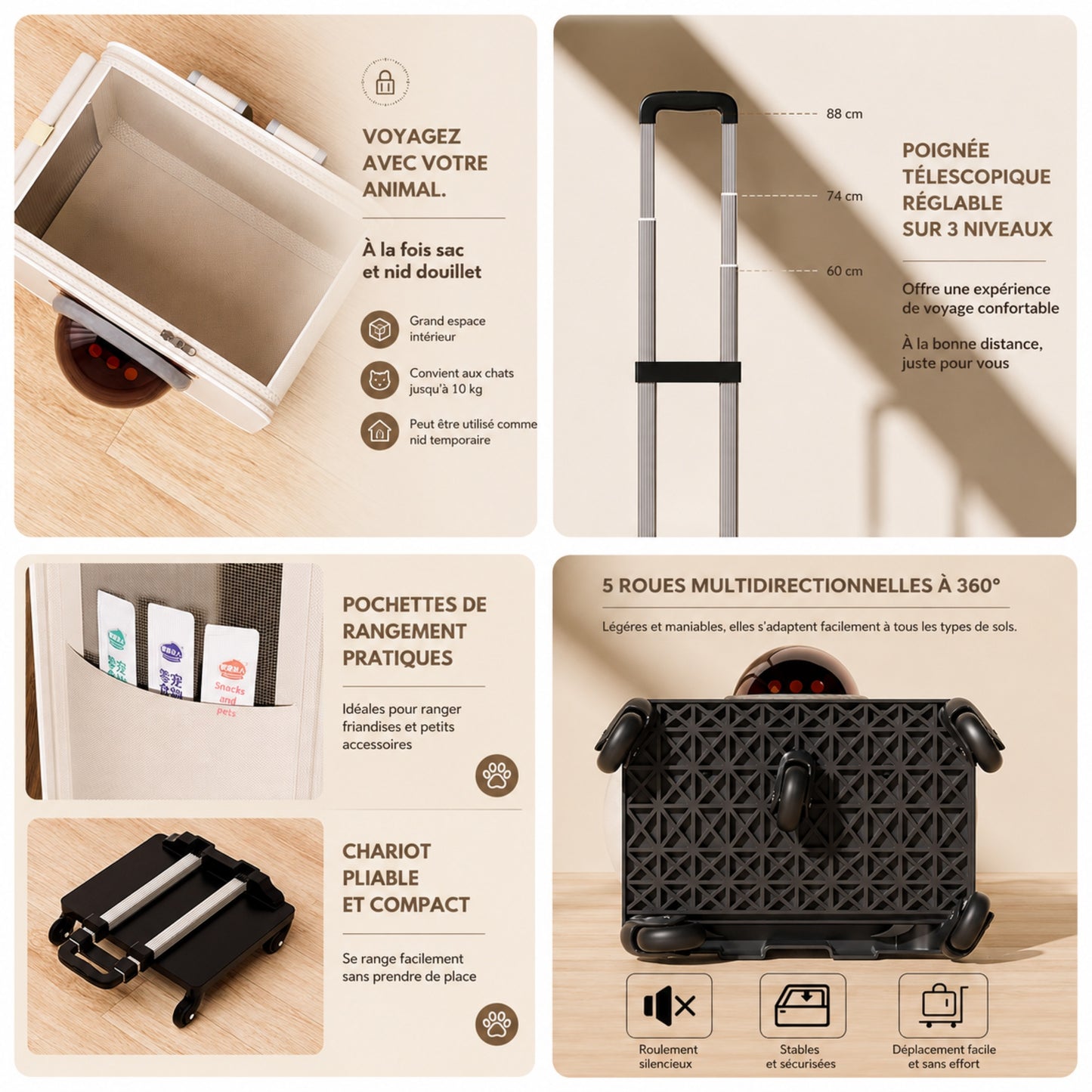 ROLL-CAT™ — Espaces de rangement pratiques de la valise de transport chat