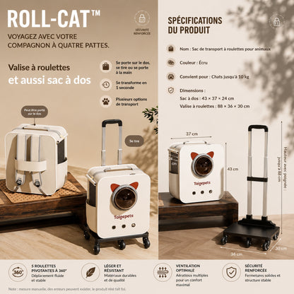 ROLL-CAT™ — Spécifications techniques valise à roulettes pour chat