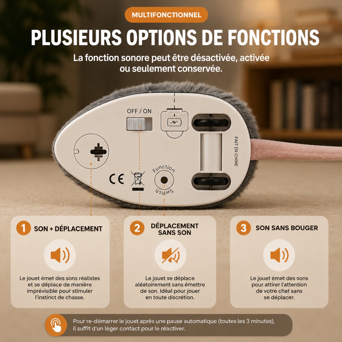 contenu boîte souribot – câble usb-c et souris interactive chat inclus