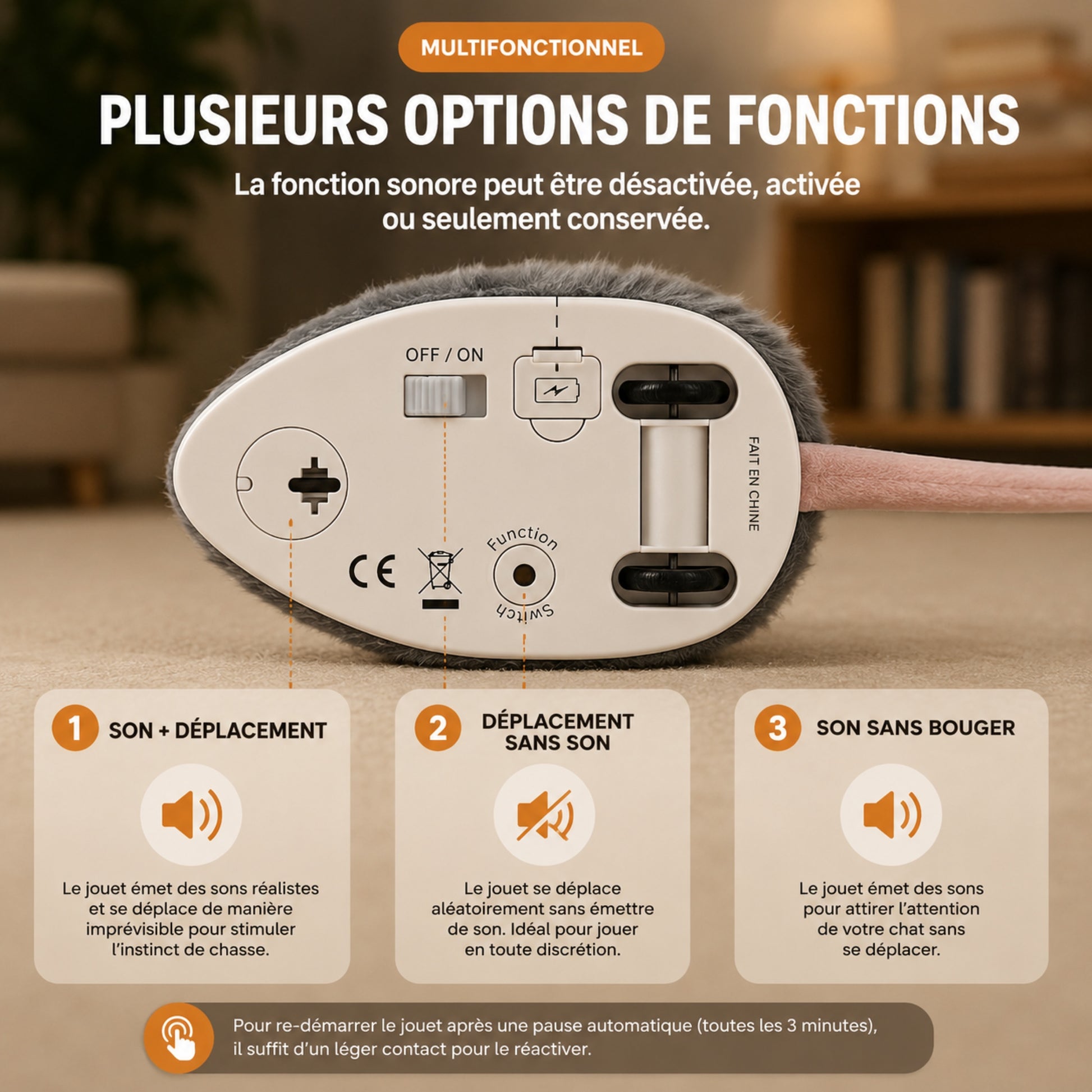contenu boîte souribot – câble usb-c et souris interactive chat inclus