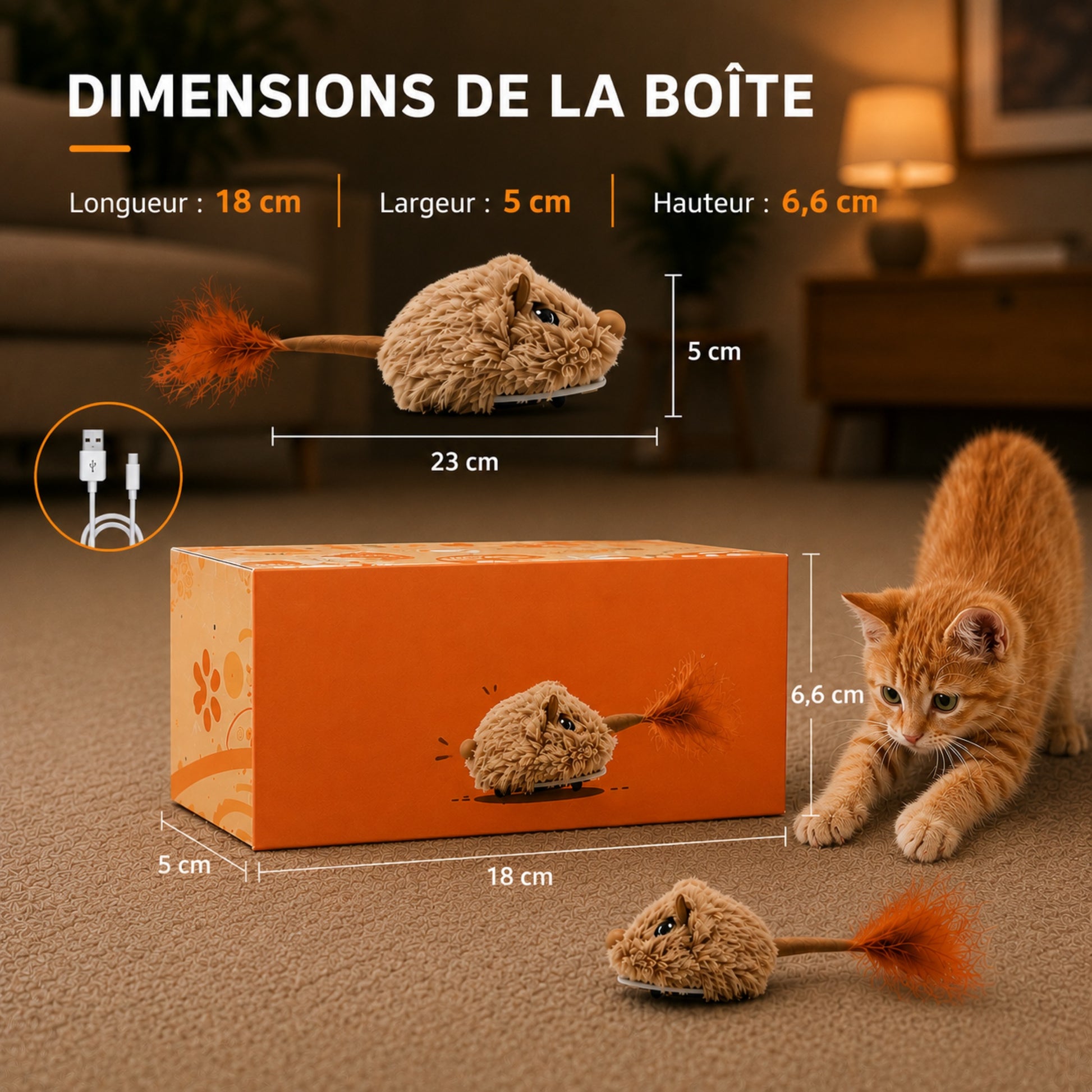 détail fourrure et queue motorisée souribot – réalisme maximal pour chat