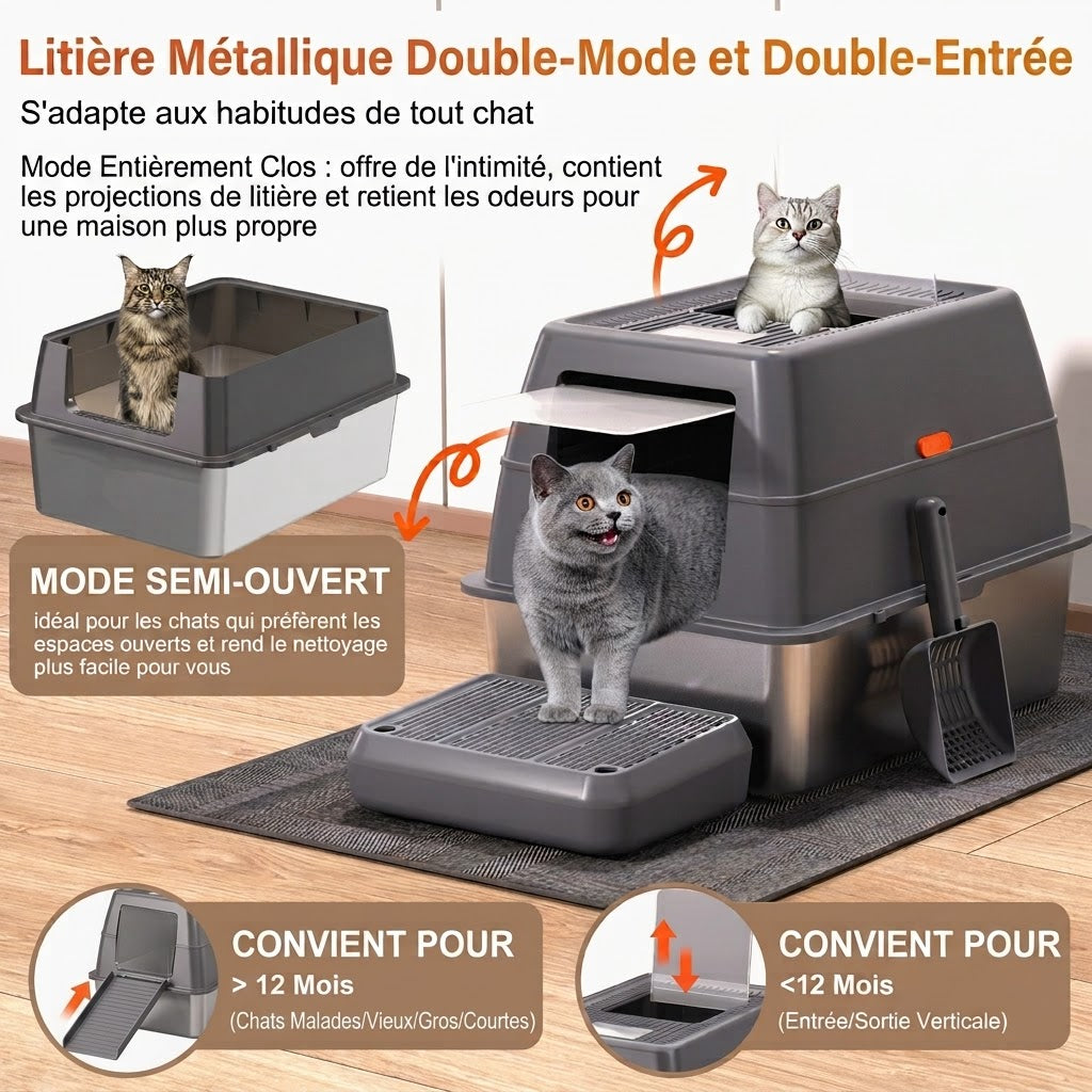 Litière métallique double-mode double-entrée STÉLO-CAT™