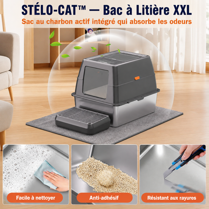 STÉLO-CAT™ bac à litière XXL au charbon actif - facile à nettoyer