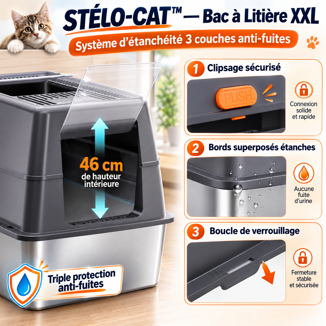 STÉLO-CAT™ système étanchéité 3 couches anti-fuites - clippage sécurité