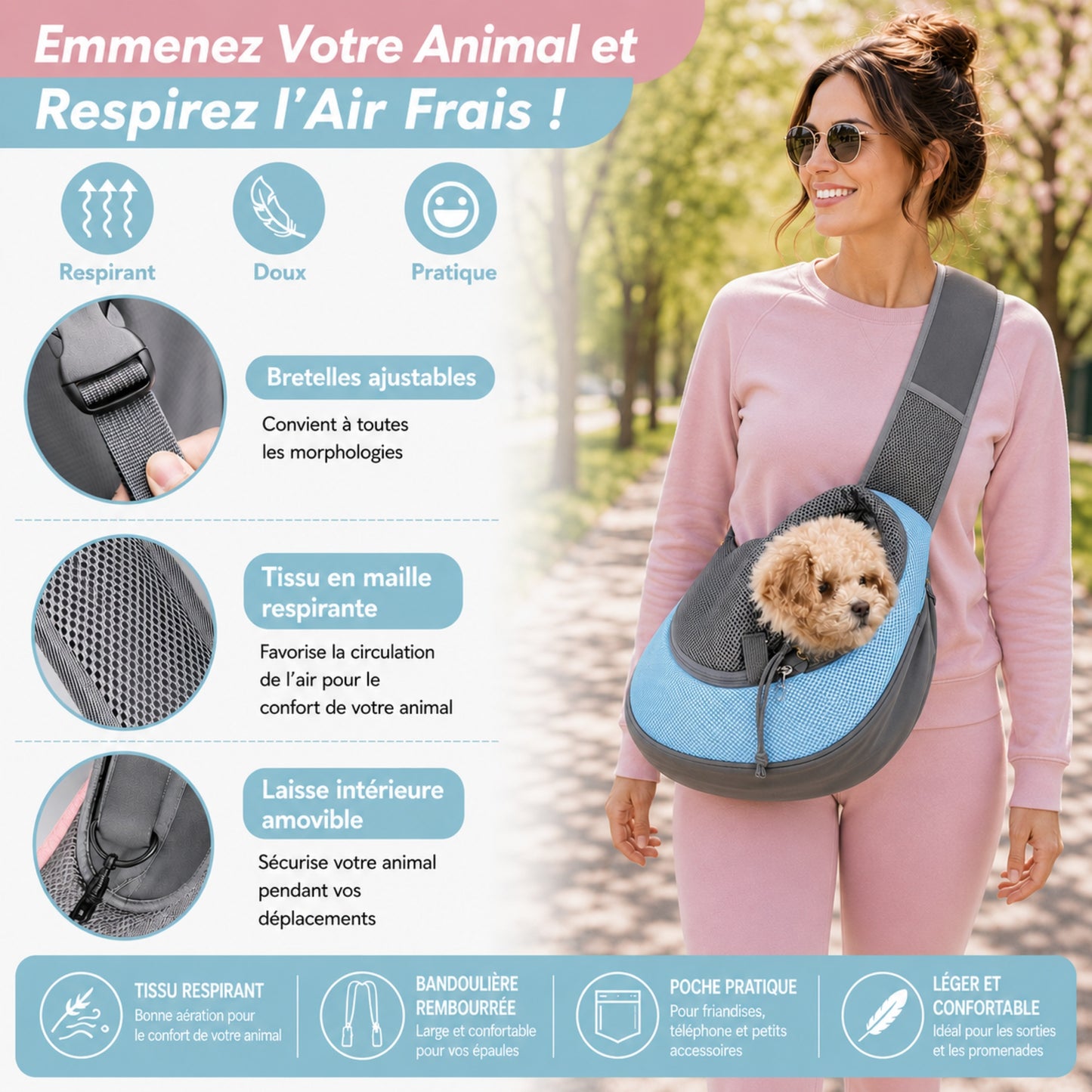 SWING-CAT™ — Caractéristiques sac bandoulière respirant pour chat