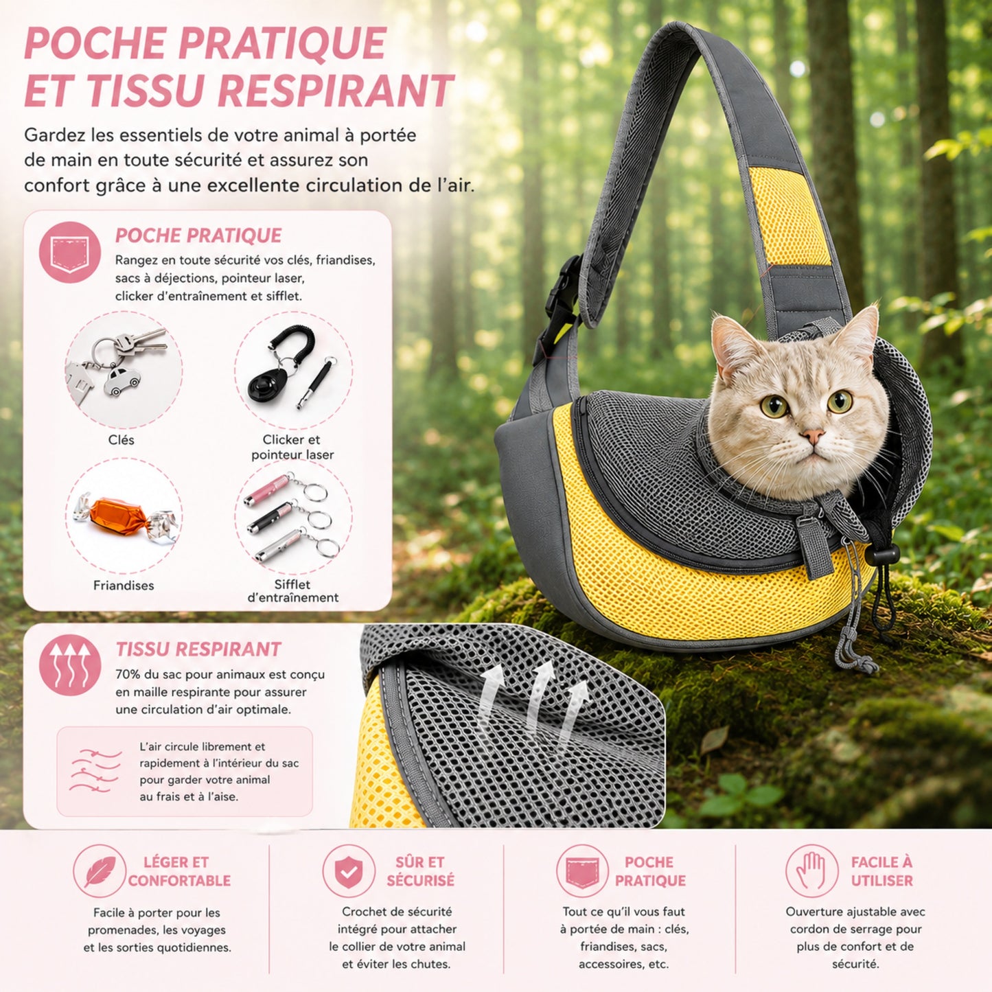 SWING-CAT™ — Sac bandoulière jaune avec poche pratique pour chat
