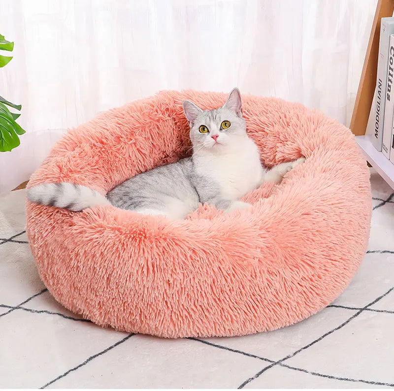 TOPCONFORT™ panier rond apaisant pour chat coloris saumon en peluche 