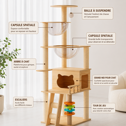 les détails de l'arbre à chat en bois CAT-WOOD