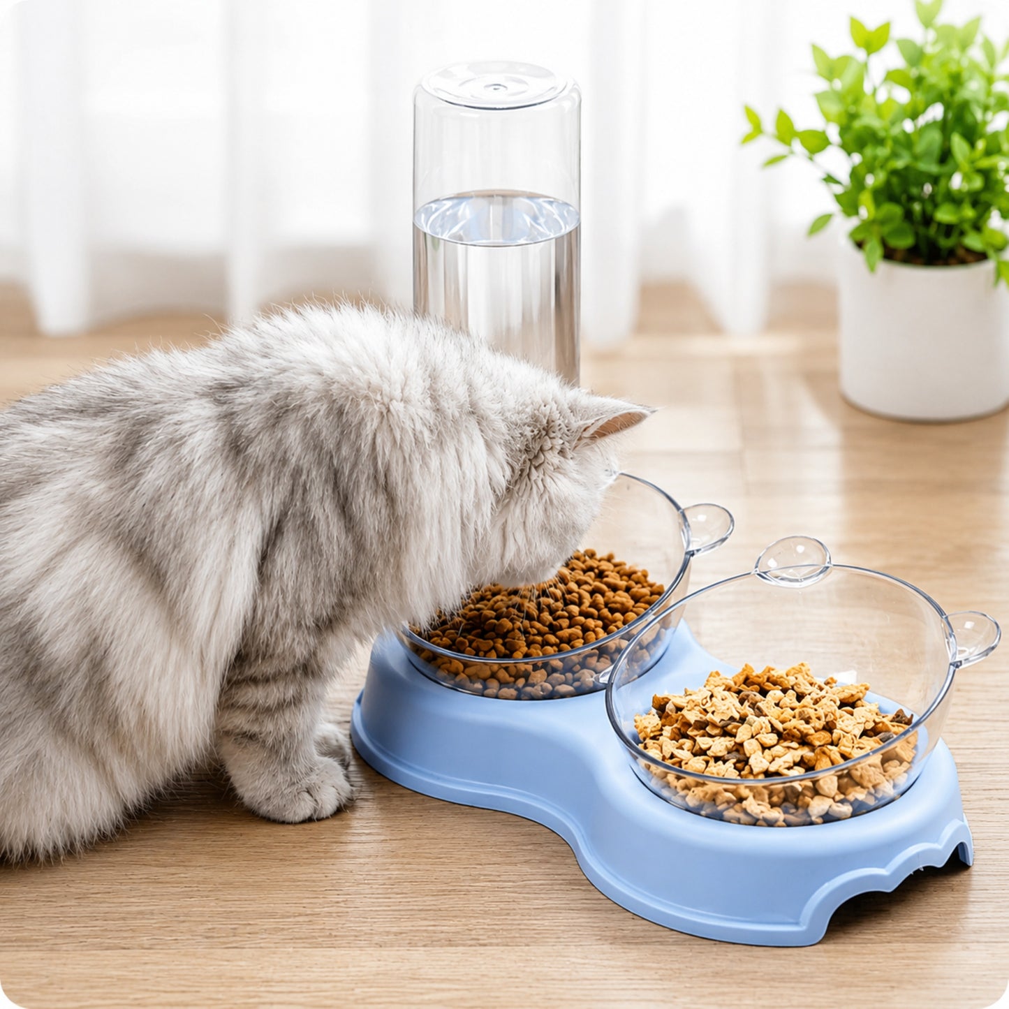 Chat qui mange dans son TRIO-BOWL™ — gamelle 3 en 1 au quotidien