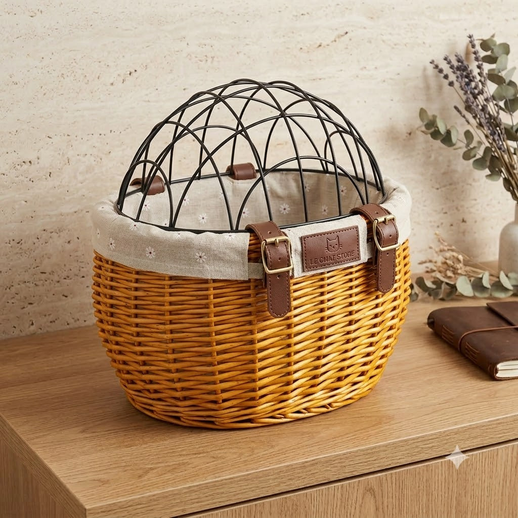 VELO-CAT™ — Panier vélo en rotin couleur miel pour chat et petit chien