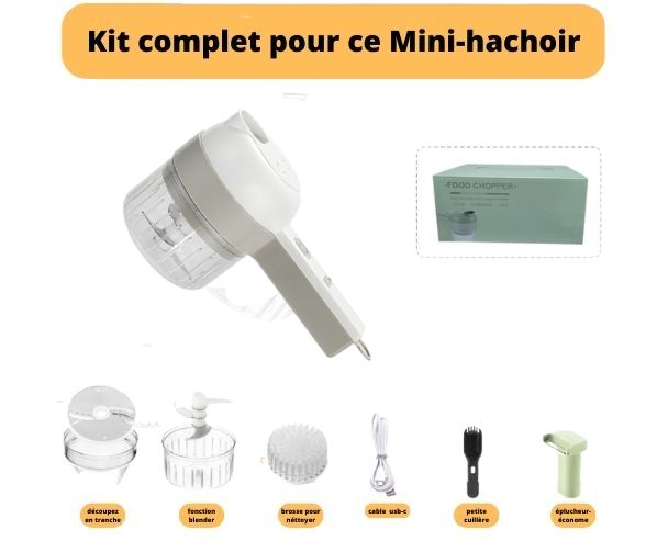 MIXBLEND :mini hachoir sans fil et rechargeable 4en1